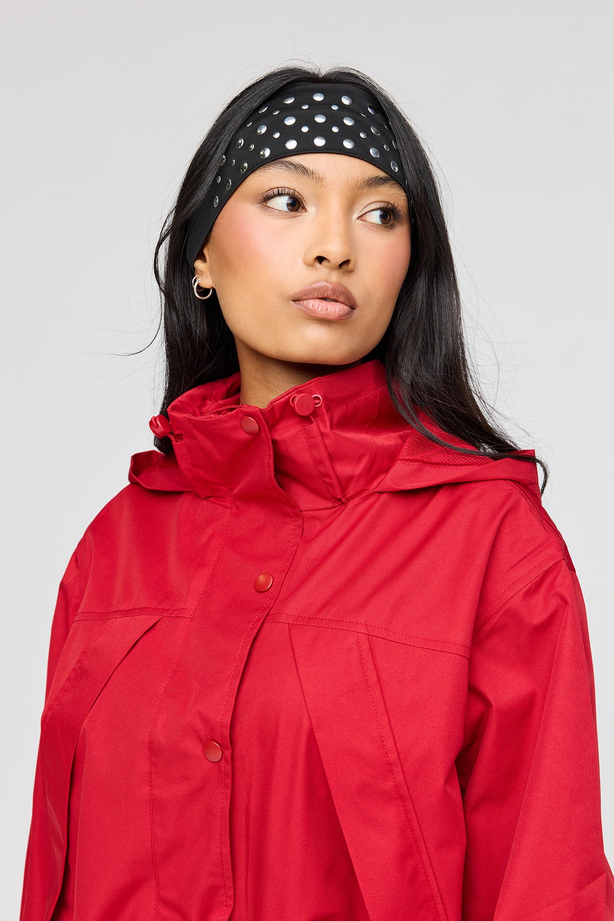 Alt View 4. High Neck Hooded Bomber Jacket - Red