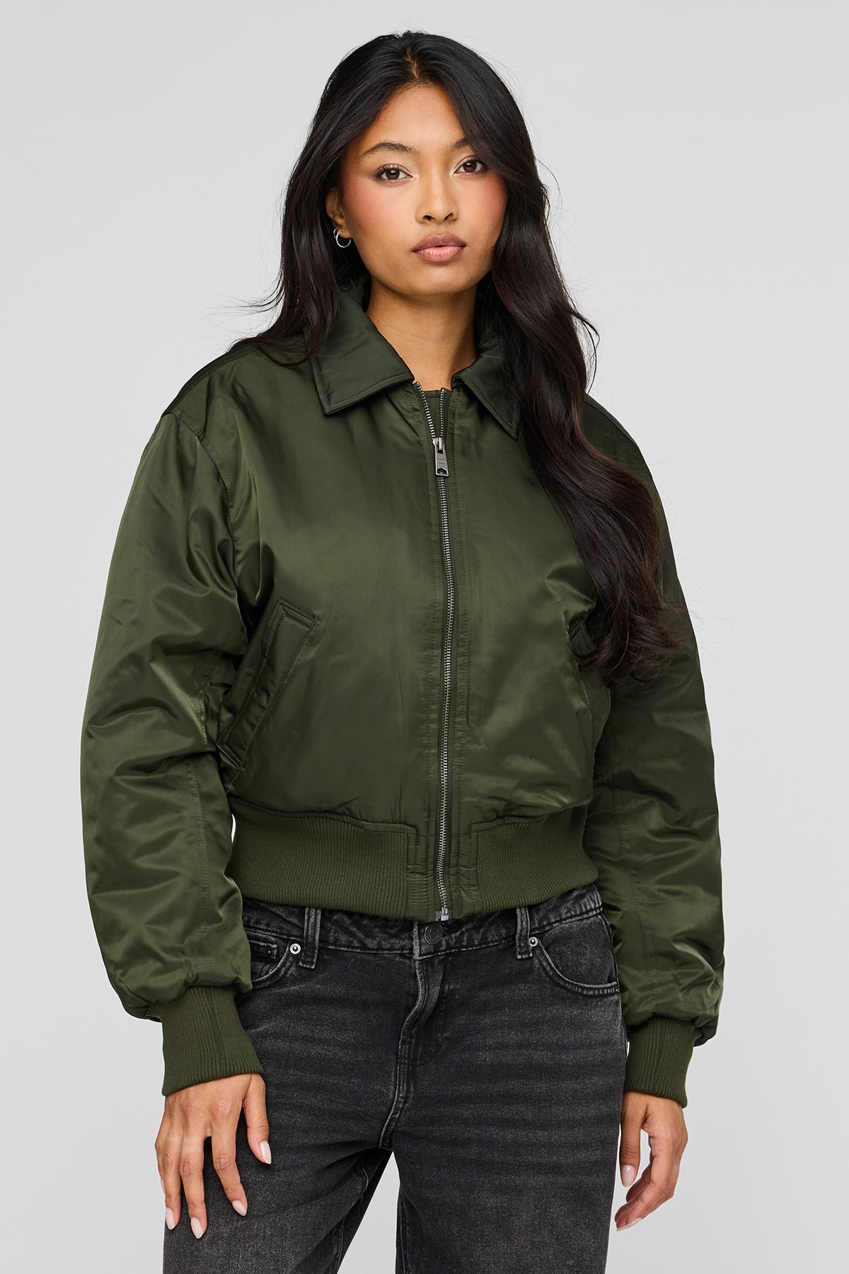 Oversized Bomber Jacket - Dark Green