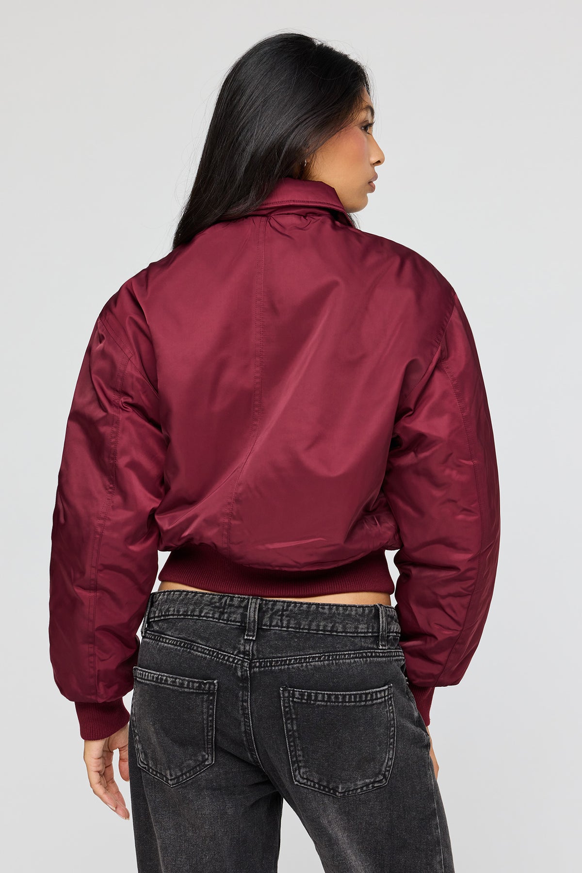 Alt View 2. Oversized Bomber Jacket - Burgundy
