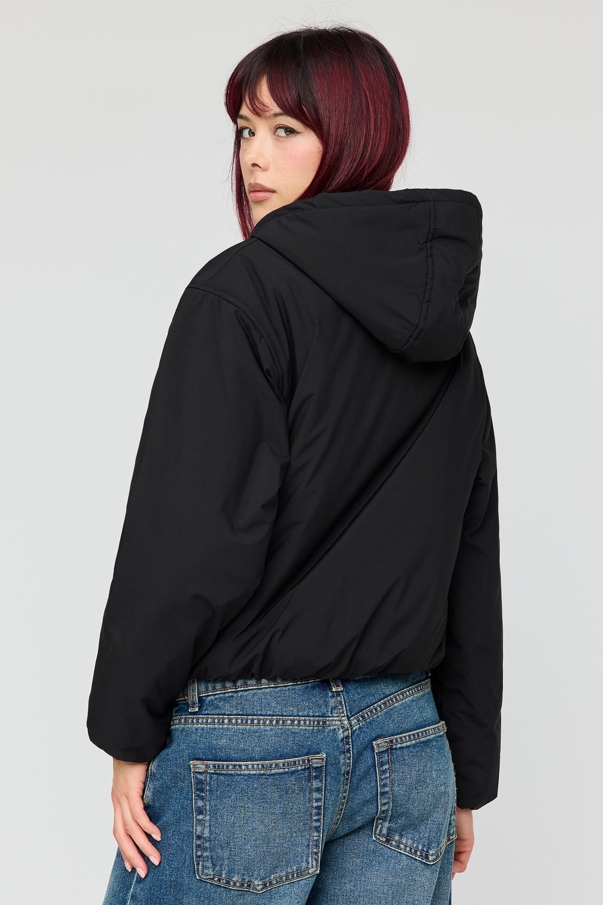 Alt View 2. Hooded Bomber Jacket - Black
