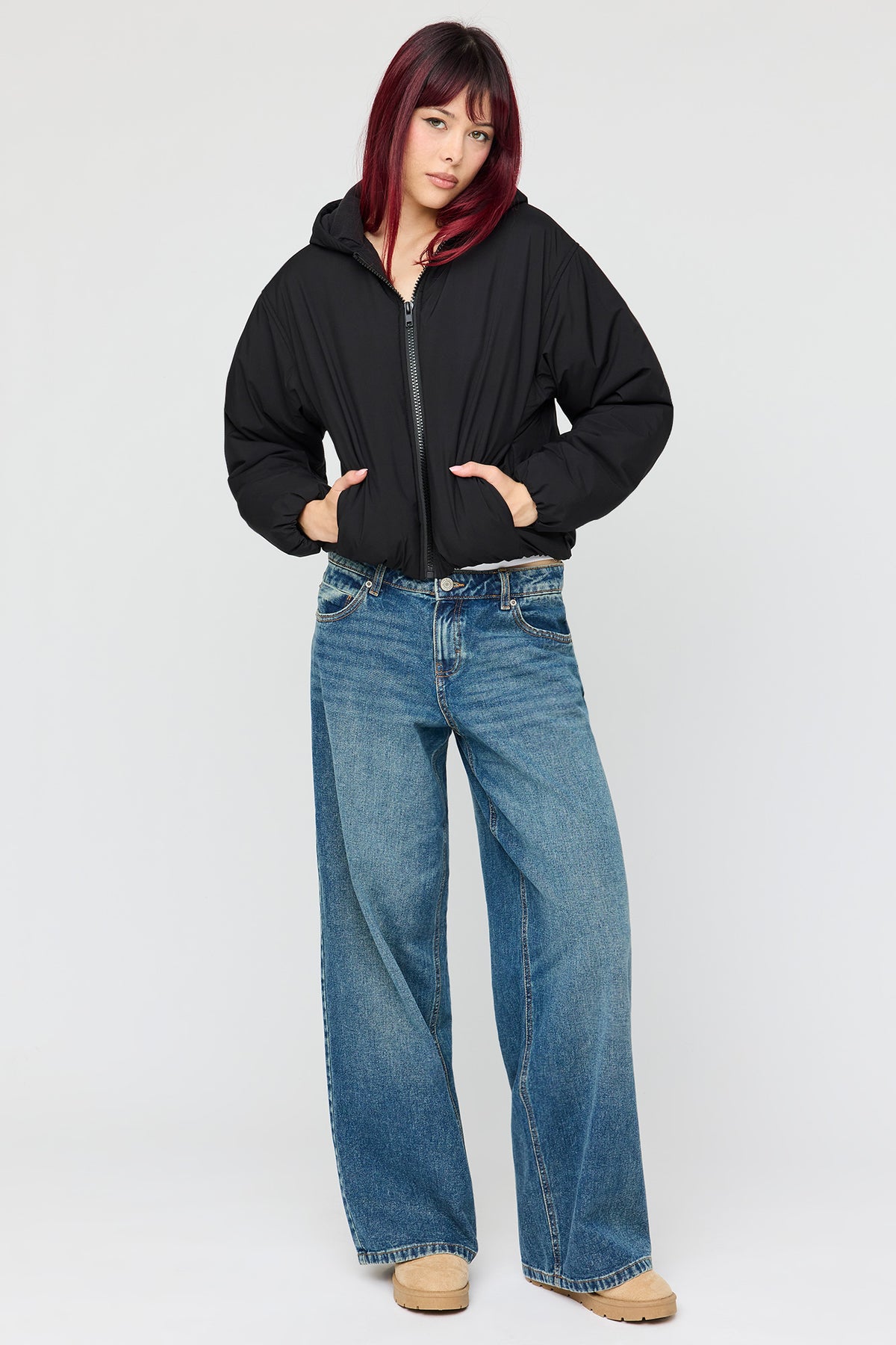 Alt View 3. Hooded Bomber Jacket - Black