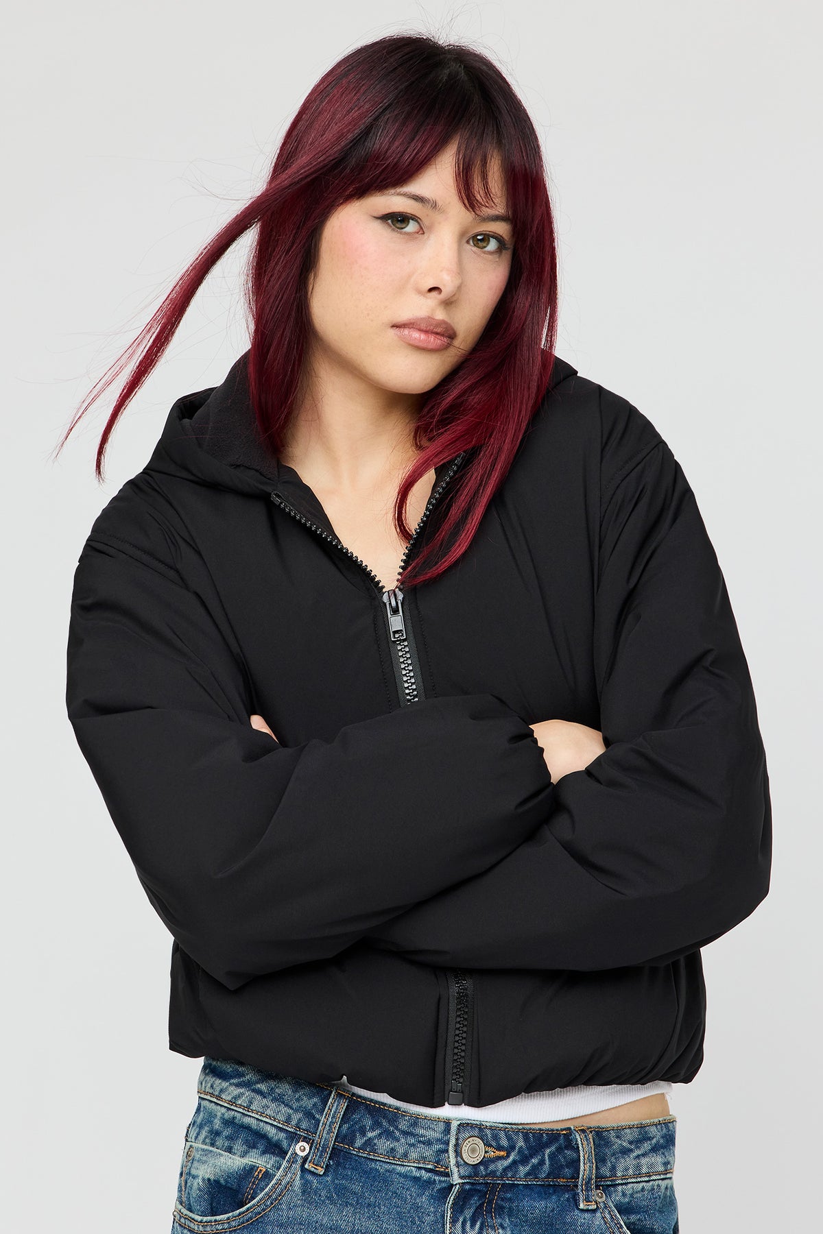 Hooded Bomber Jacket - Black