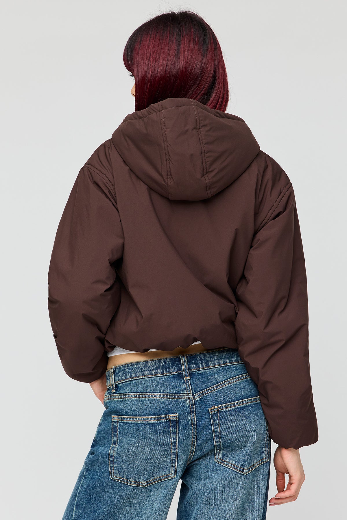 Alt View 2. Hooded Bomber Jacket - Brown