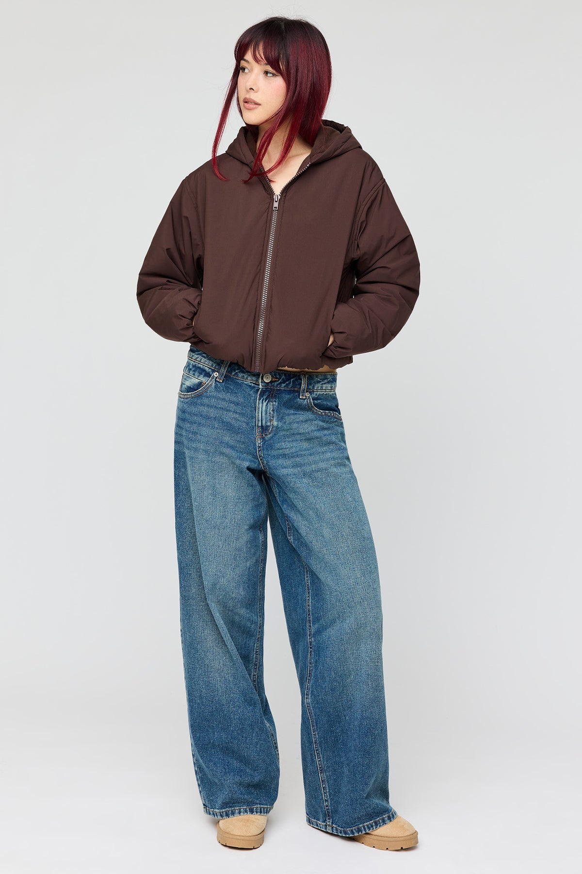 Alt View 3. Hooded Bomber Jacket - Brown