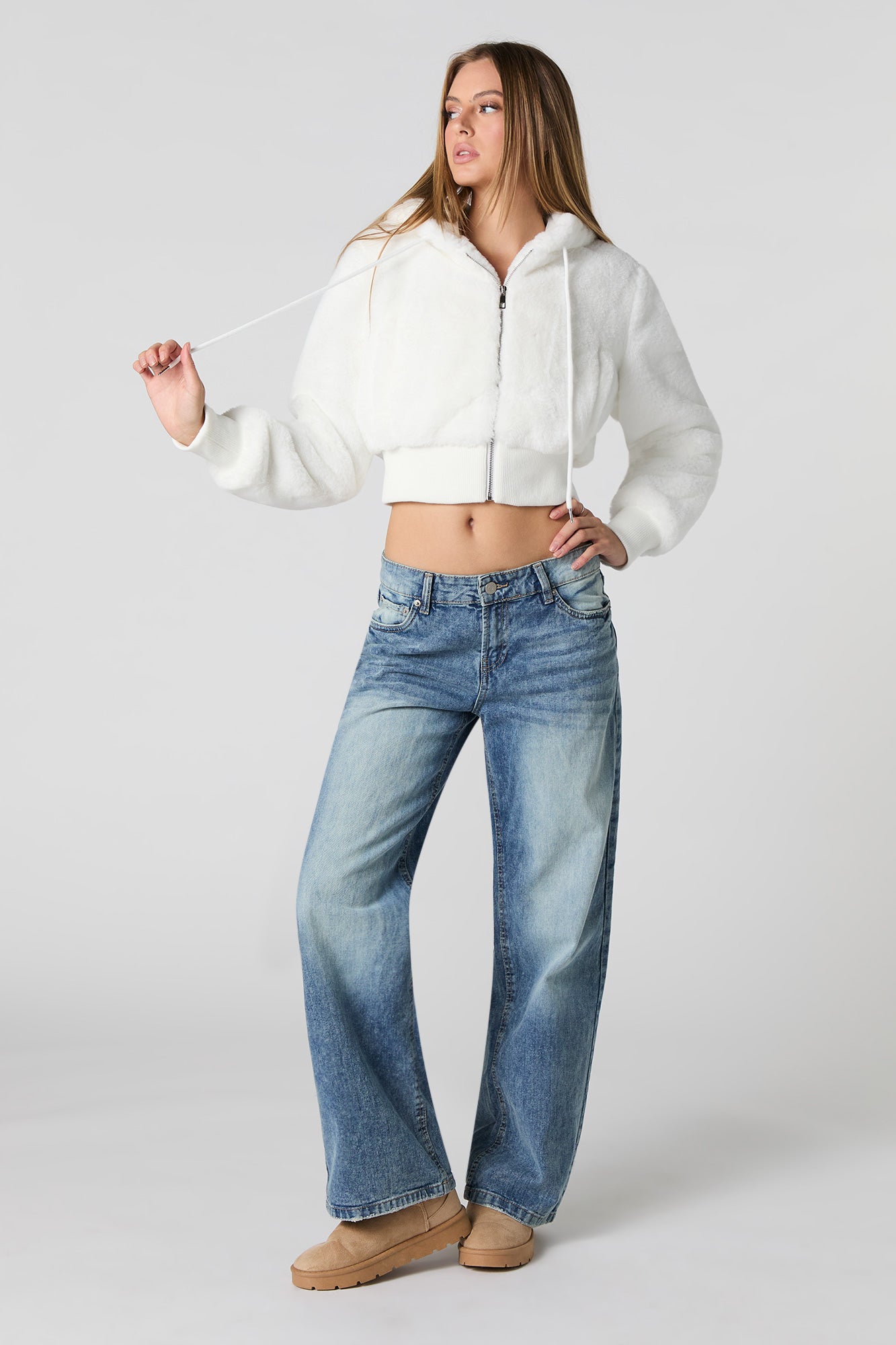 Faux-Fur Zip-Up Cropped Hooded Jacket – Urban Planet