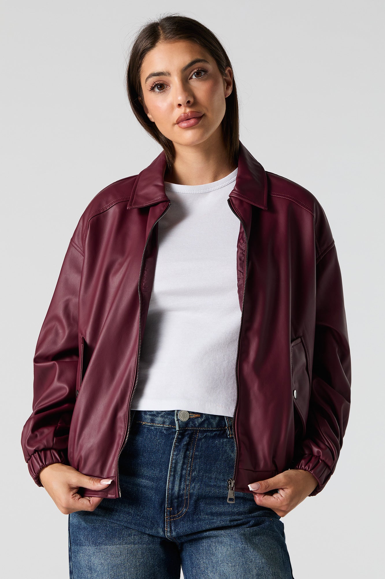 Faux Leather Bomber Jacket