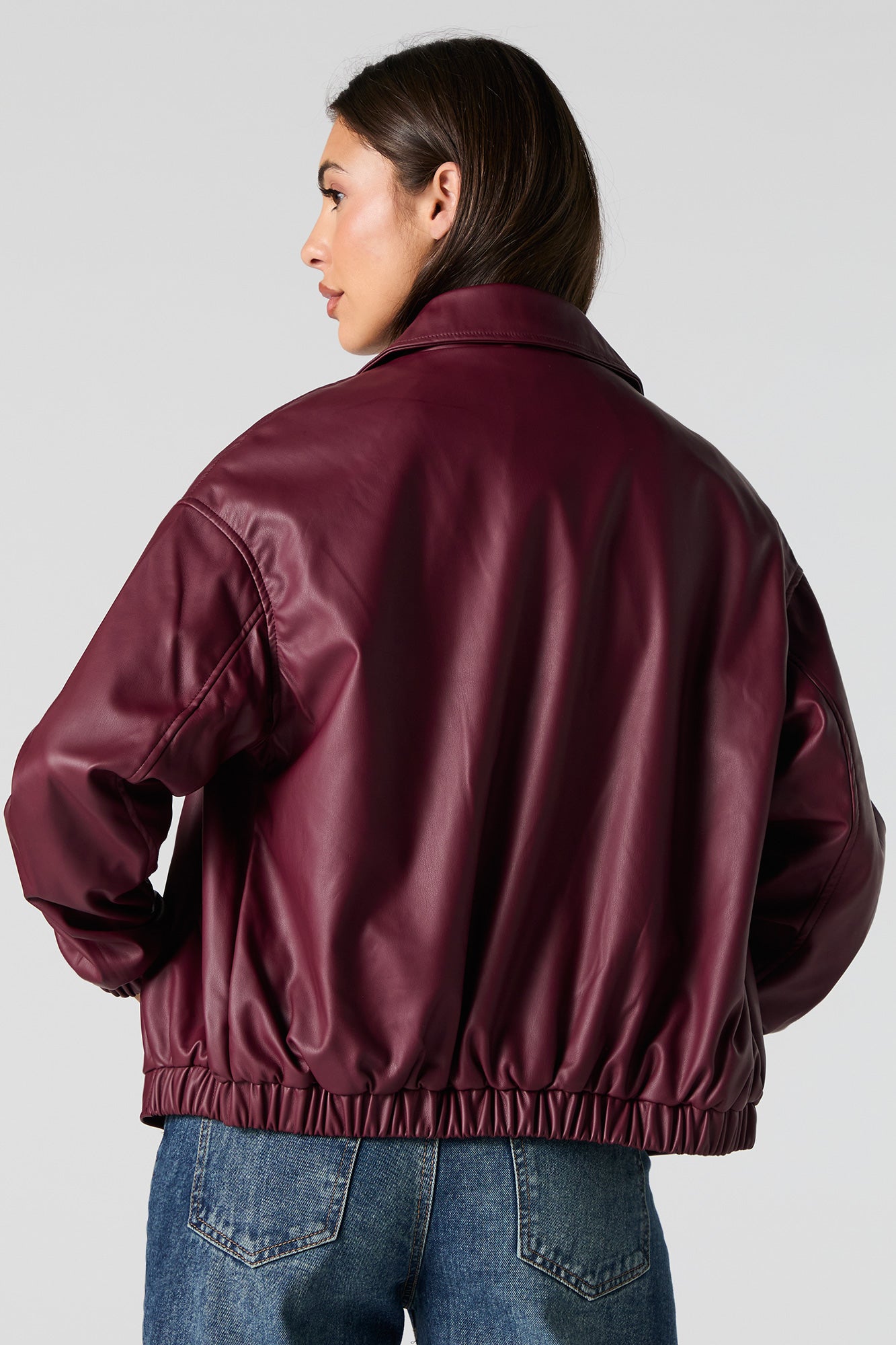 Faux Leather Bomber Jacket