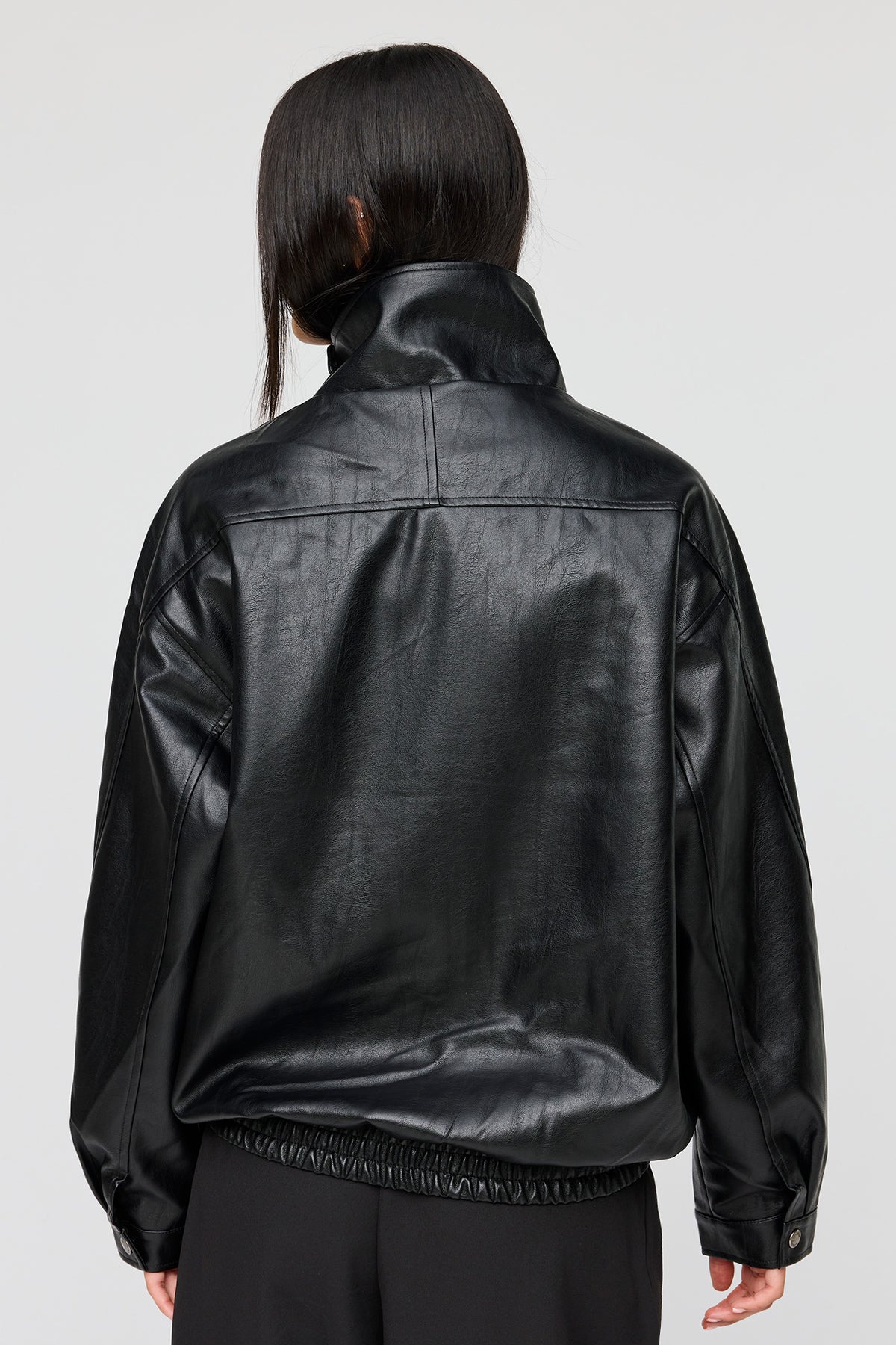 Alt View 2. Faux Leather Oversized Bomber Jacket - Black