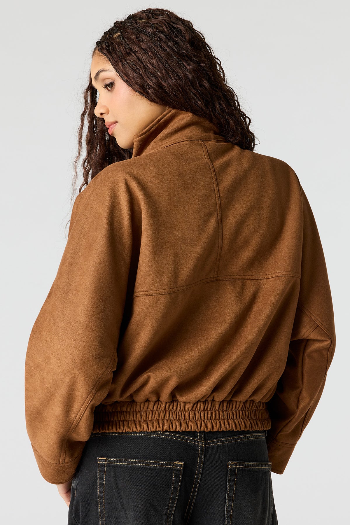 Alt View 2. Faux Suede Bomber Jacket - Brown