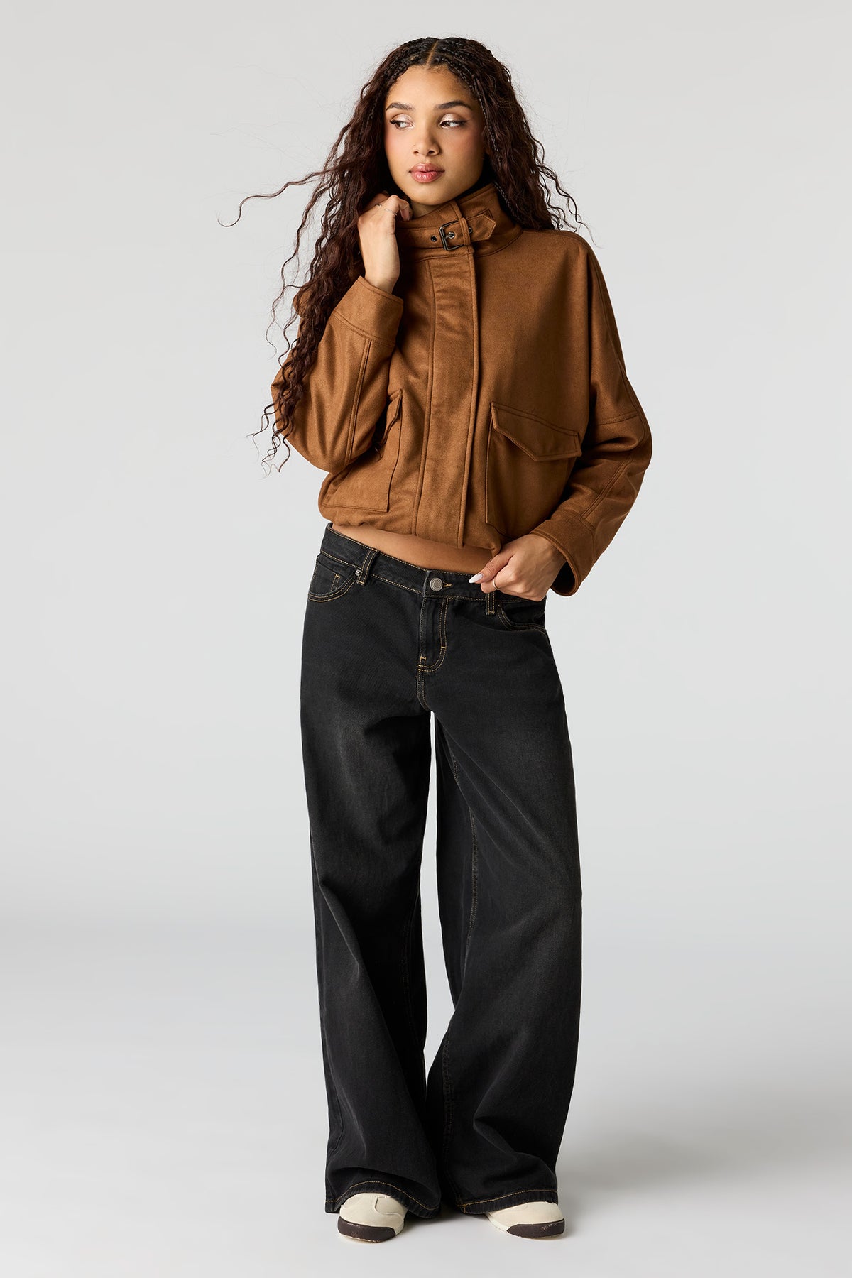 Alt View 3. Faux Suede Bomber Jacket - Brown
