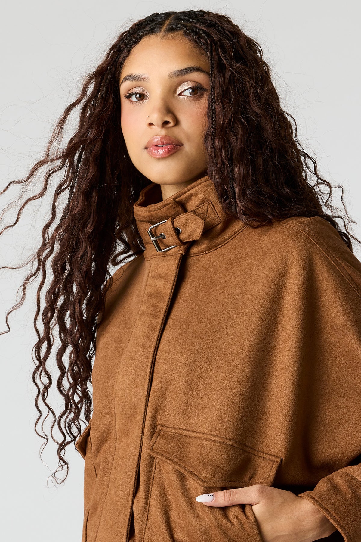 Alt View 4. Faux Suede Bomber Jacket - Brown