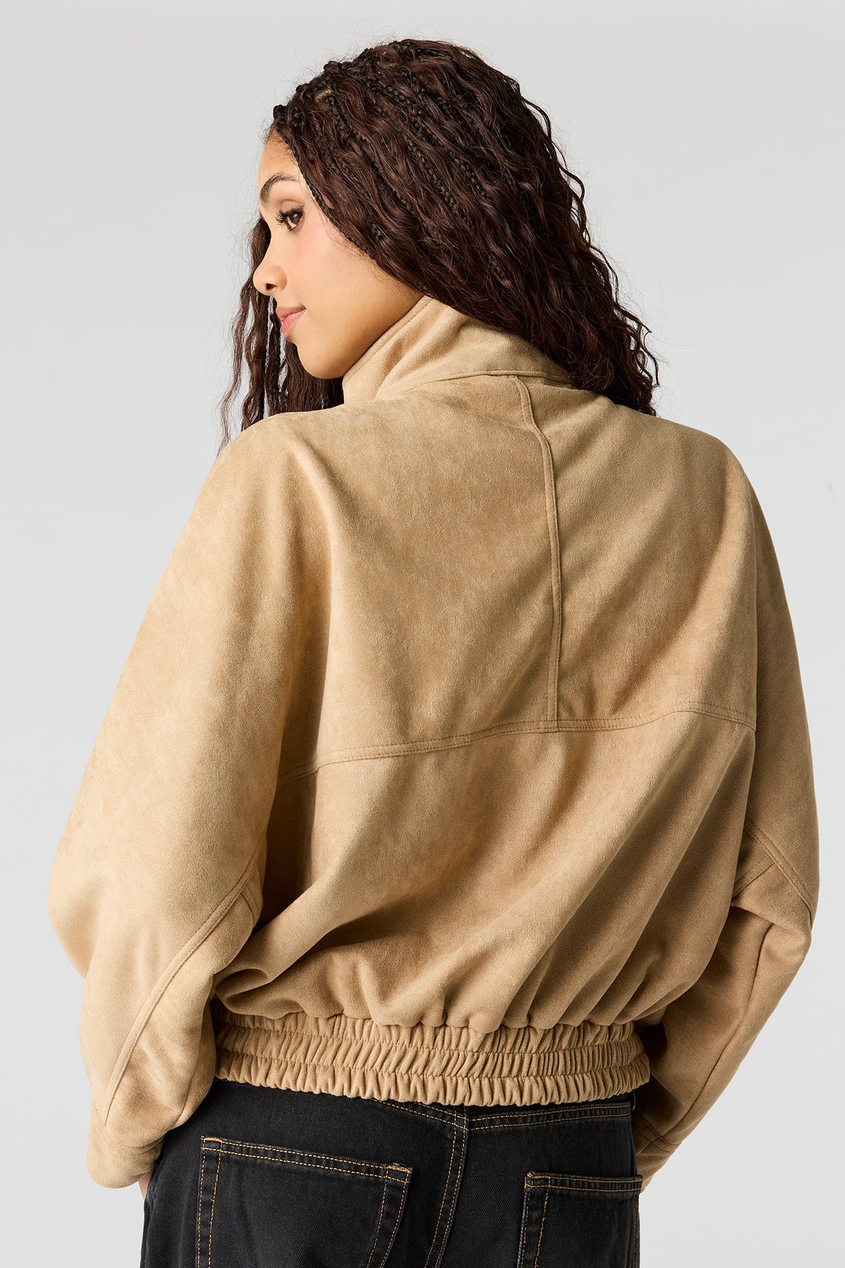 Alt View 2. Faux Suede Bomber Jacket - Tan