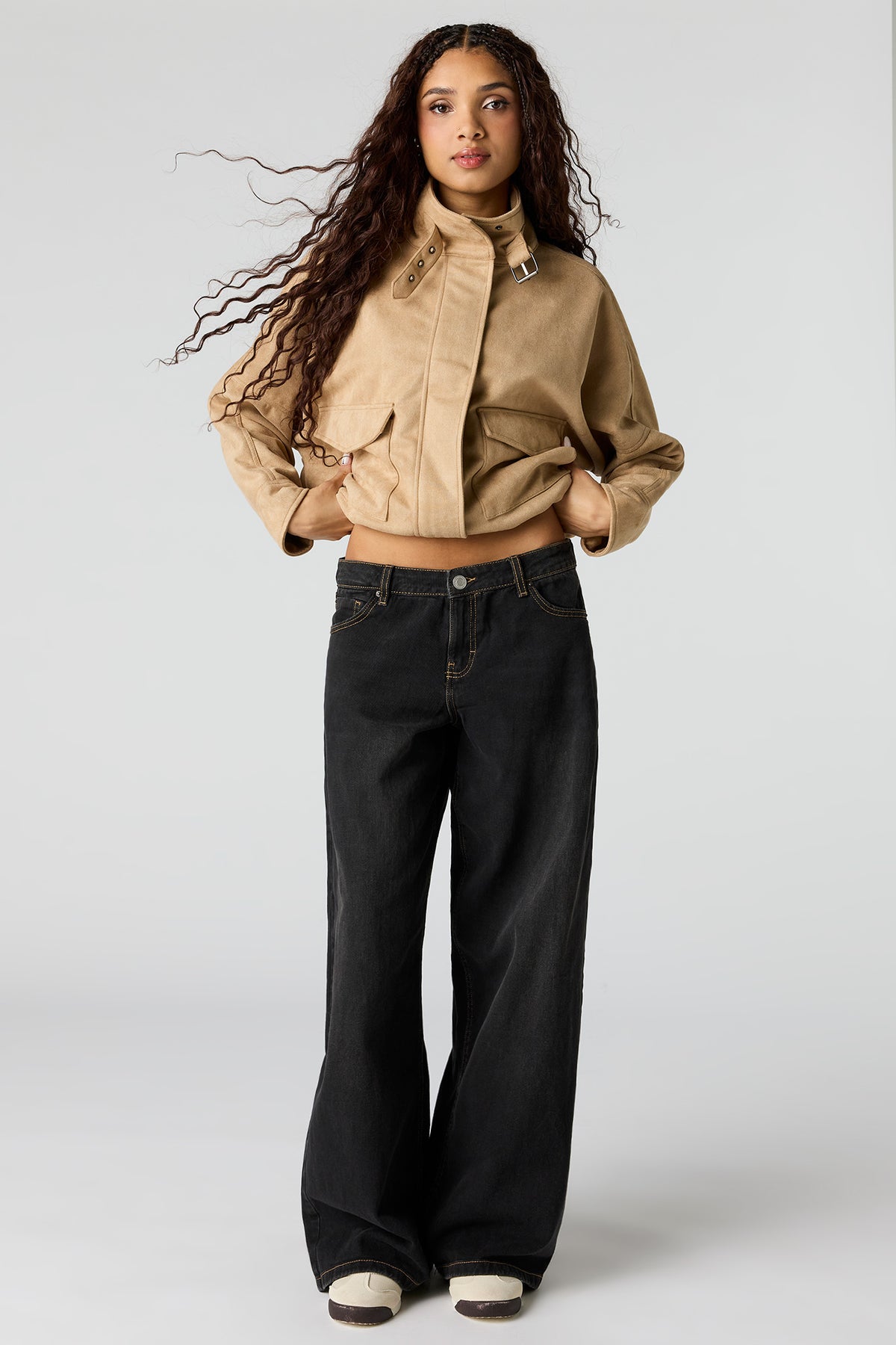 Alt View 3. Faux Suede Bomber Jacket - Tan