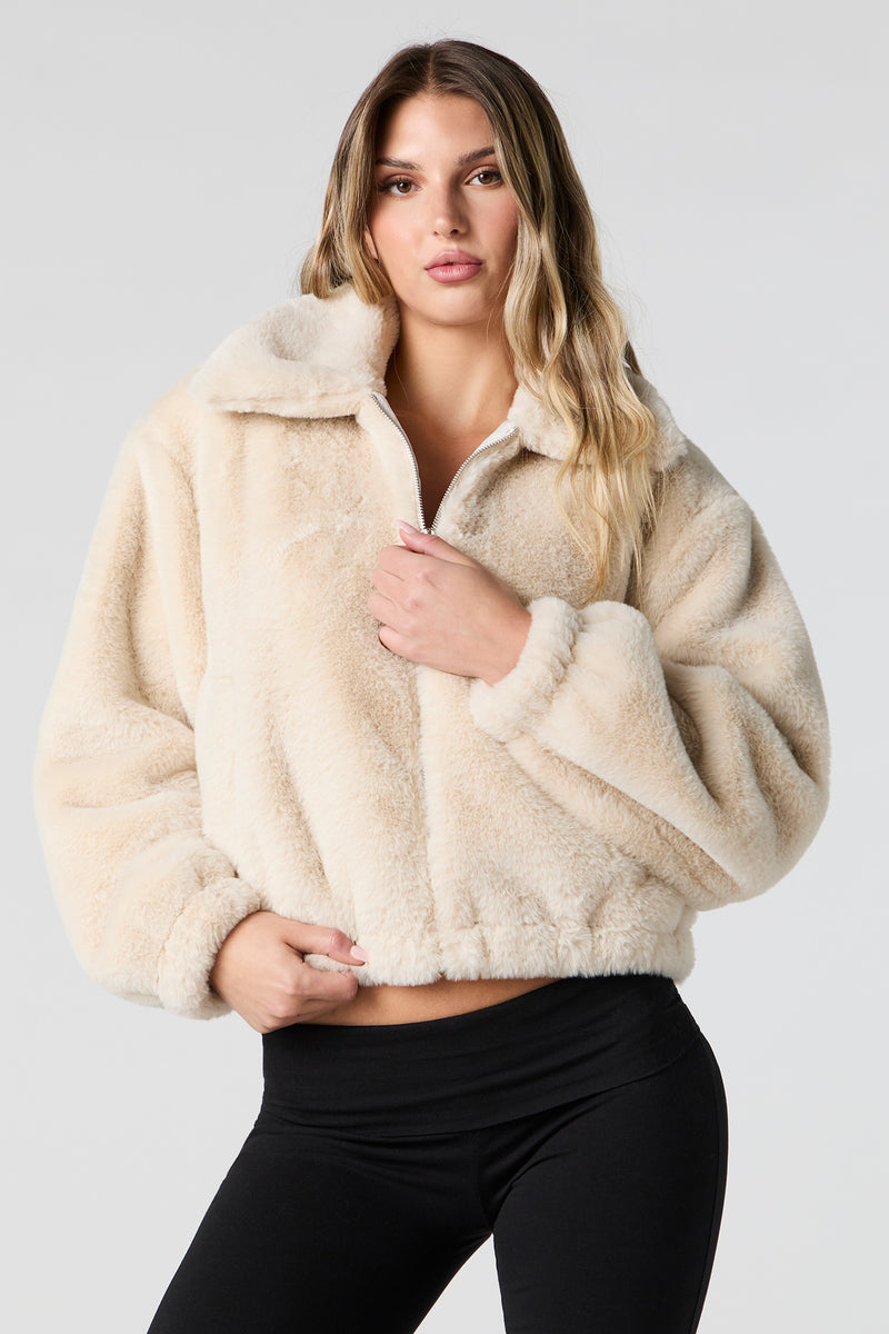 Faux Fur Collared Bomber Jacket