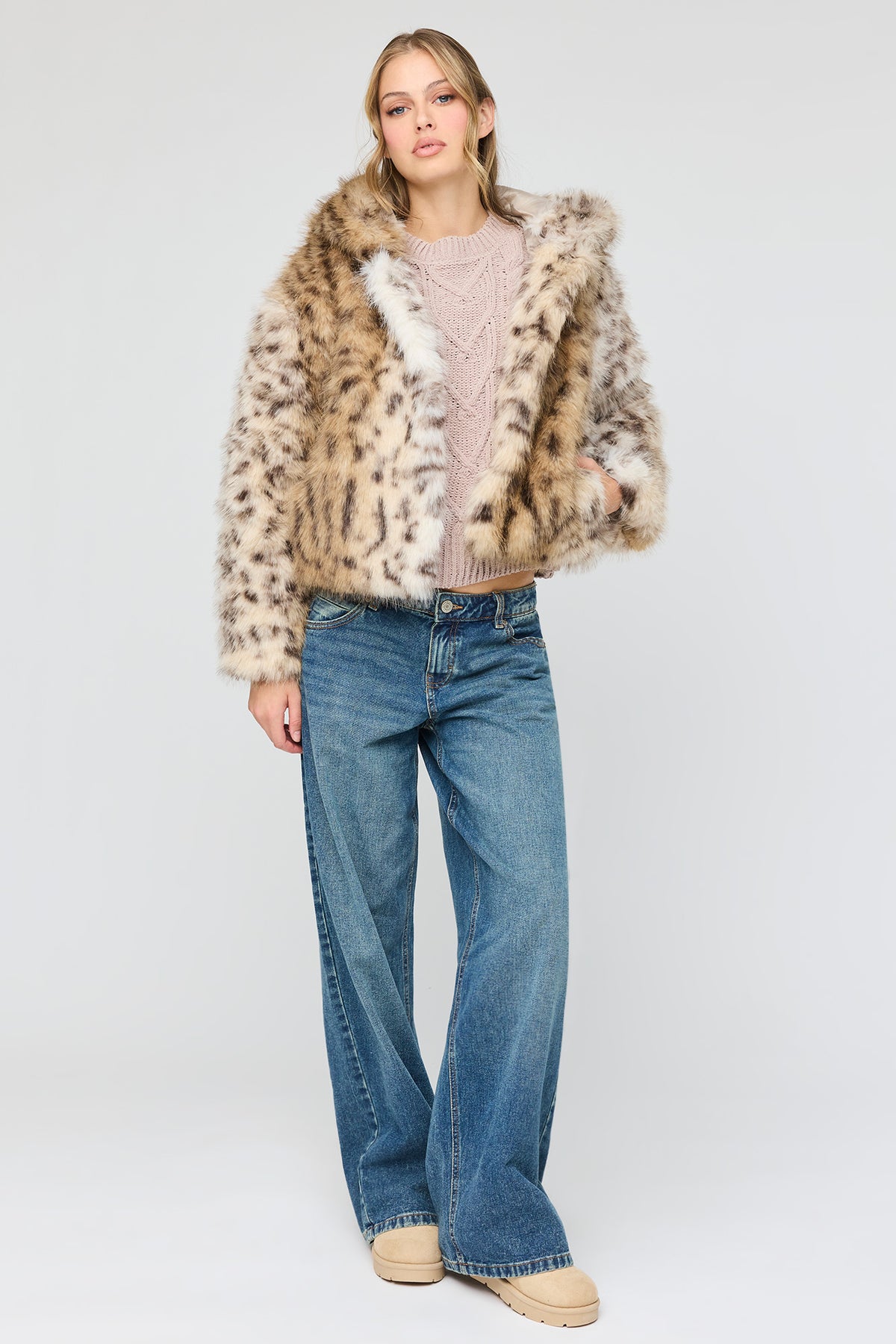Alt View 3. Faux Fur Hooded Jacket - Leopard