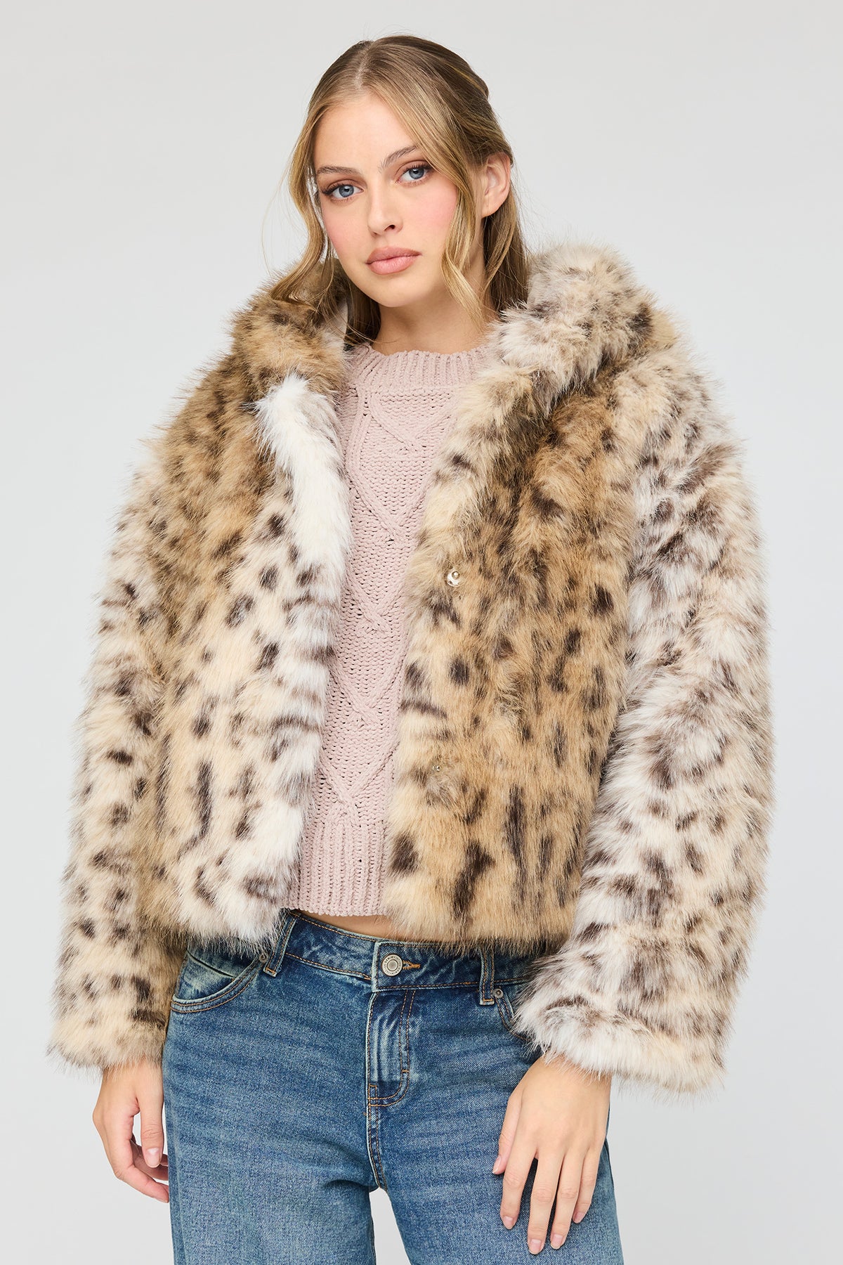 Faux Fur Hooded Jacket - Leopard
