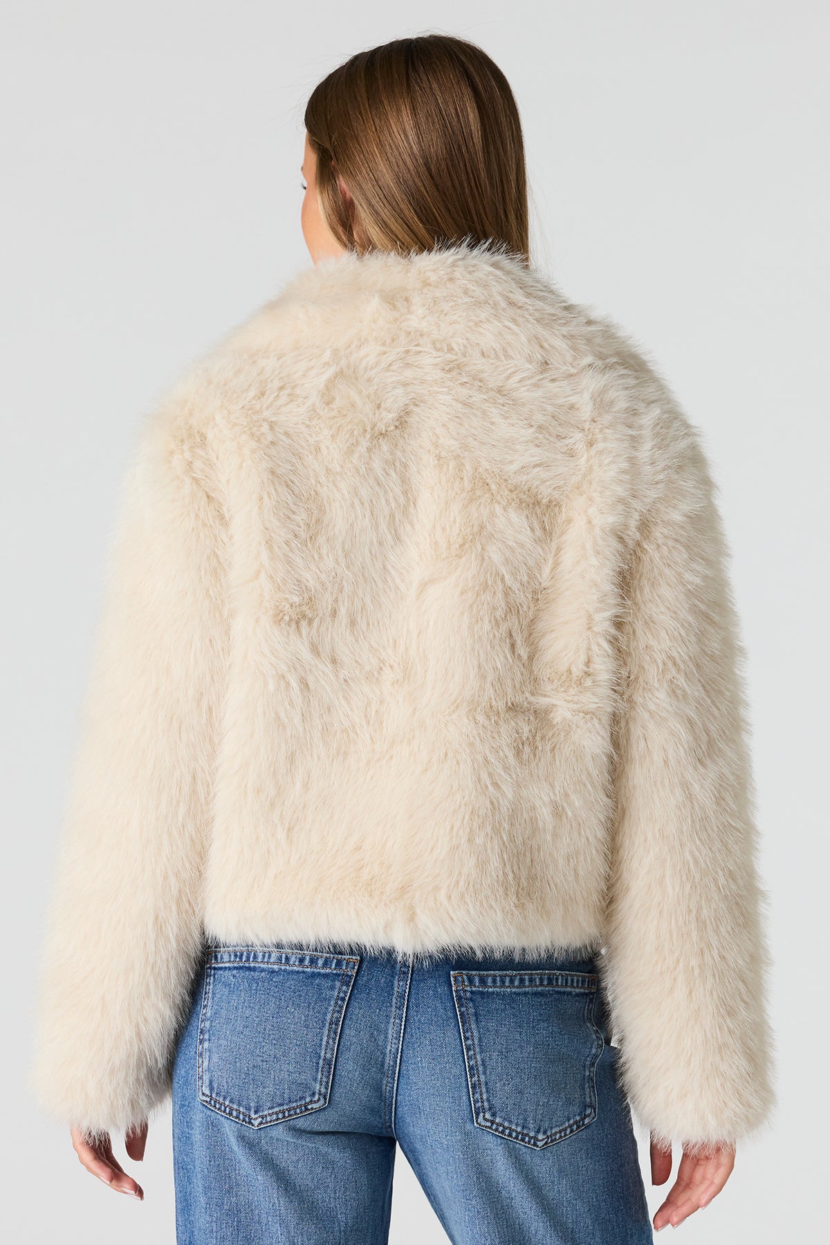 Alt View 2. Faux Fur Collared Jacket - Oatmeal