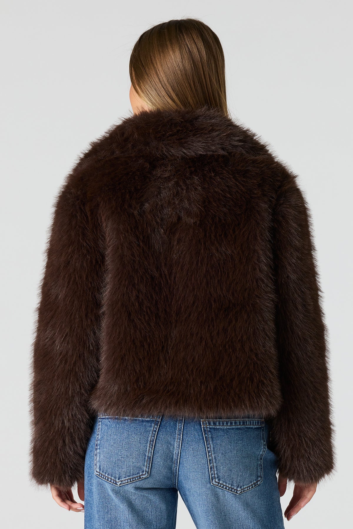Alt View 2. Faux Fur Collared Jacket - Dark Brown