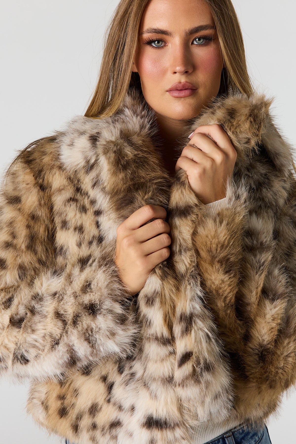 Alt View 4. Faux Fur Collared Jacket - Leopard