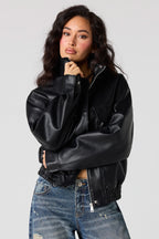 Faux Leather Oversized Bomber Jacket