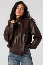 Faux Leather Oversized Bomber Jacket
