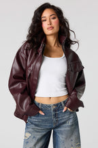 Blouson aviateur surdimensionné en similicuir