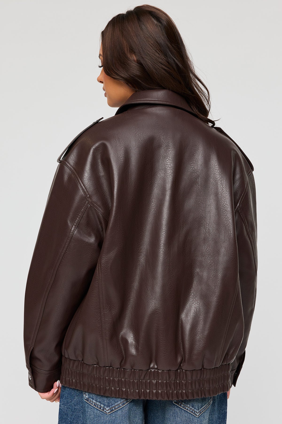 Vue alternative 2. Oversized Faux Leather Jacket - Brown