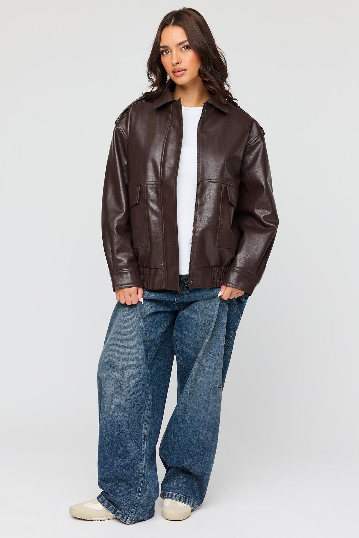 Vue alternative 3. Oversized Faux Leather Jacket - Brown