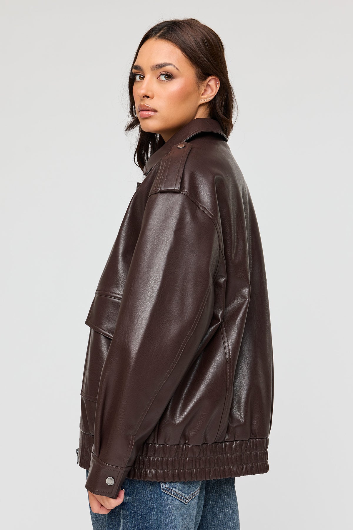 Vue alternative 4. Oversized Faux Leather Jacket - Brown