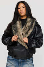 Oversized Faux Leather Collared Jacket