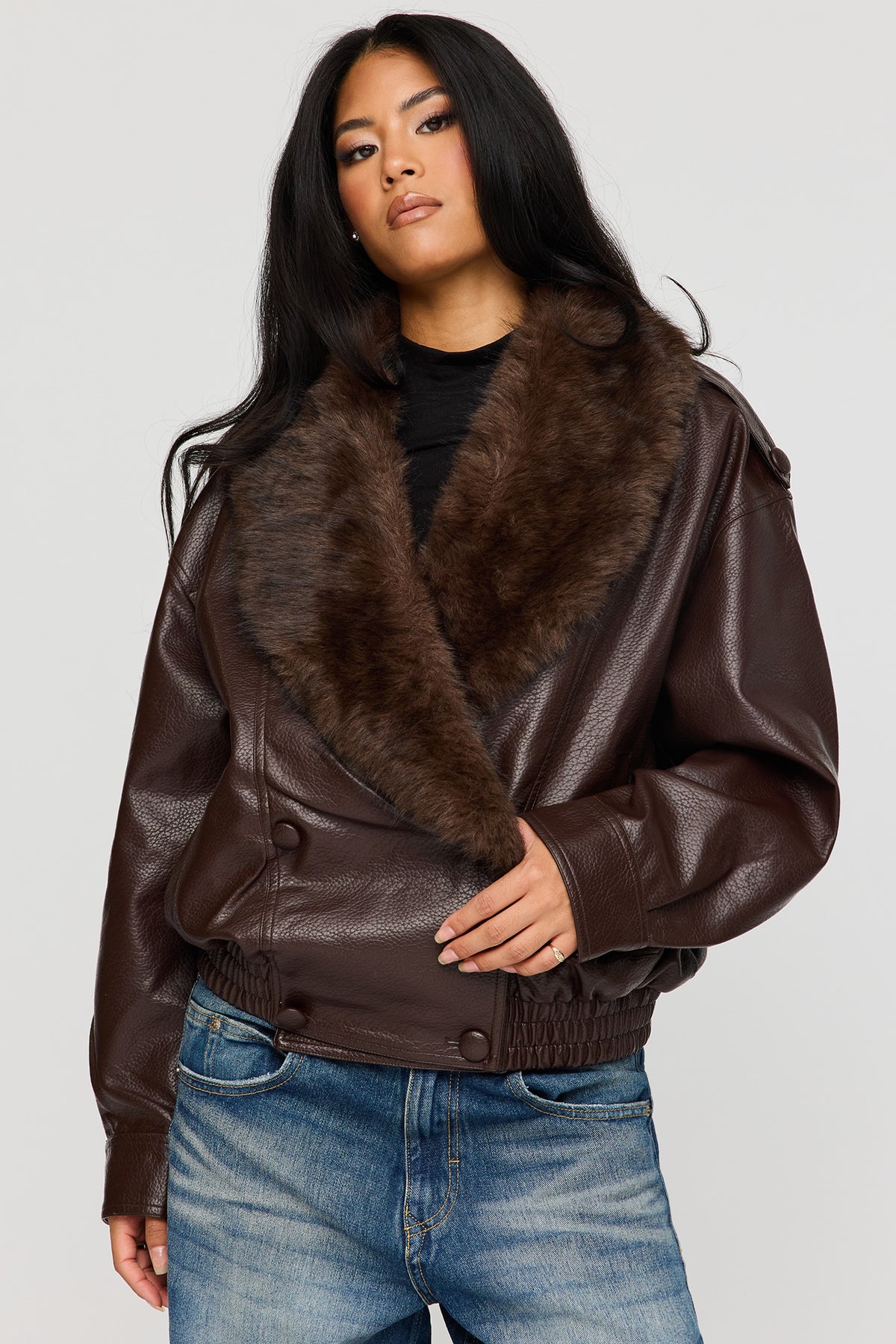 Blouson surdimensionné en similicuir avec col