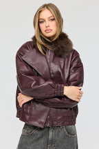 Oversized Faux Leather Bomber Jacket