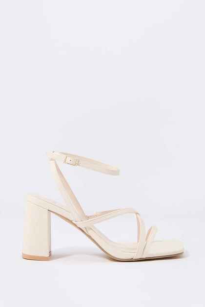 Faux Leather Open Toe Strappy Heel