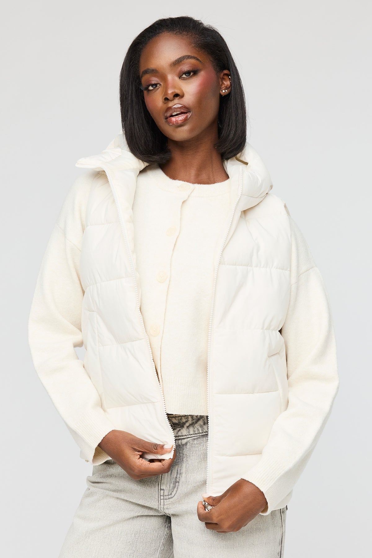 Hooded Puffer Vest - Off White