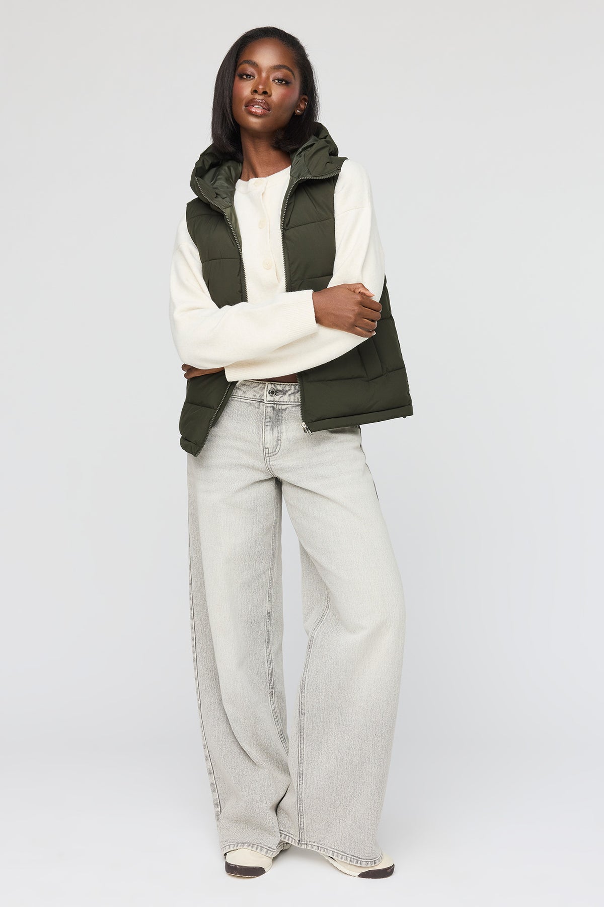 Alt View 3. Hooded Puffer Vest - Dark Green