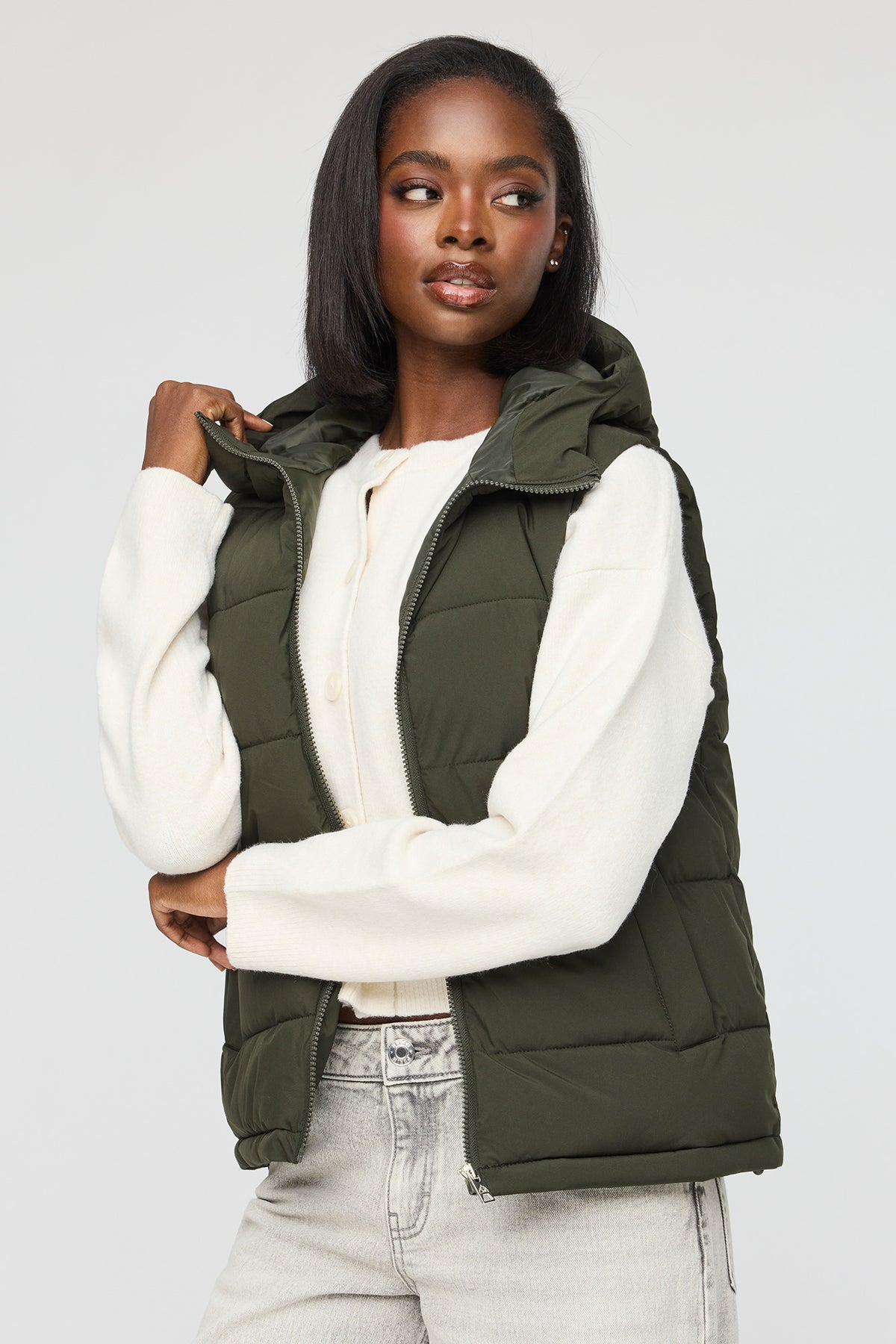Hooded Puffer Vest - Dark Green