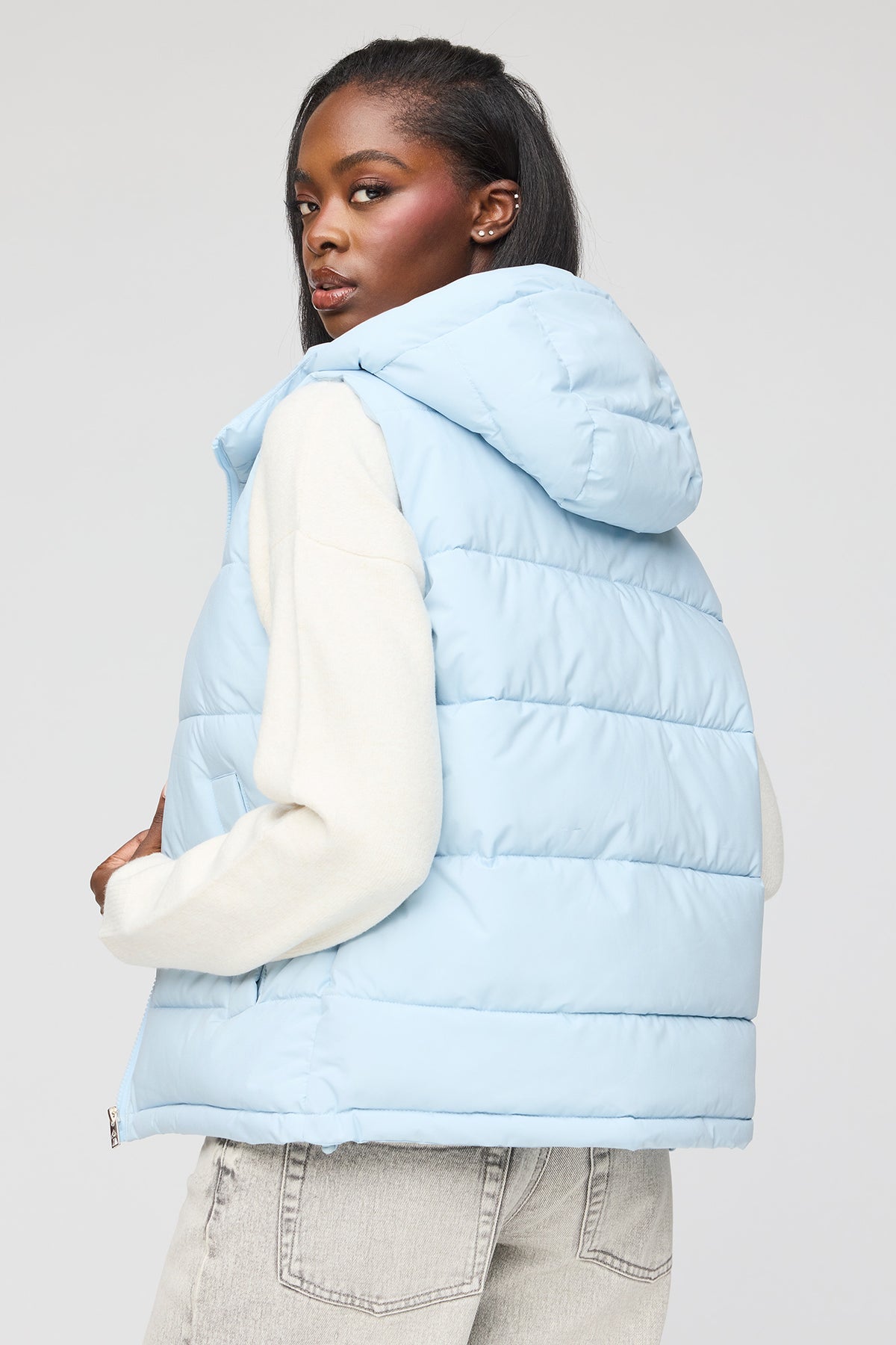 Alt View 18. Hooded Puffer Vest - Brown