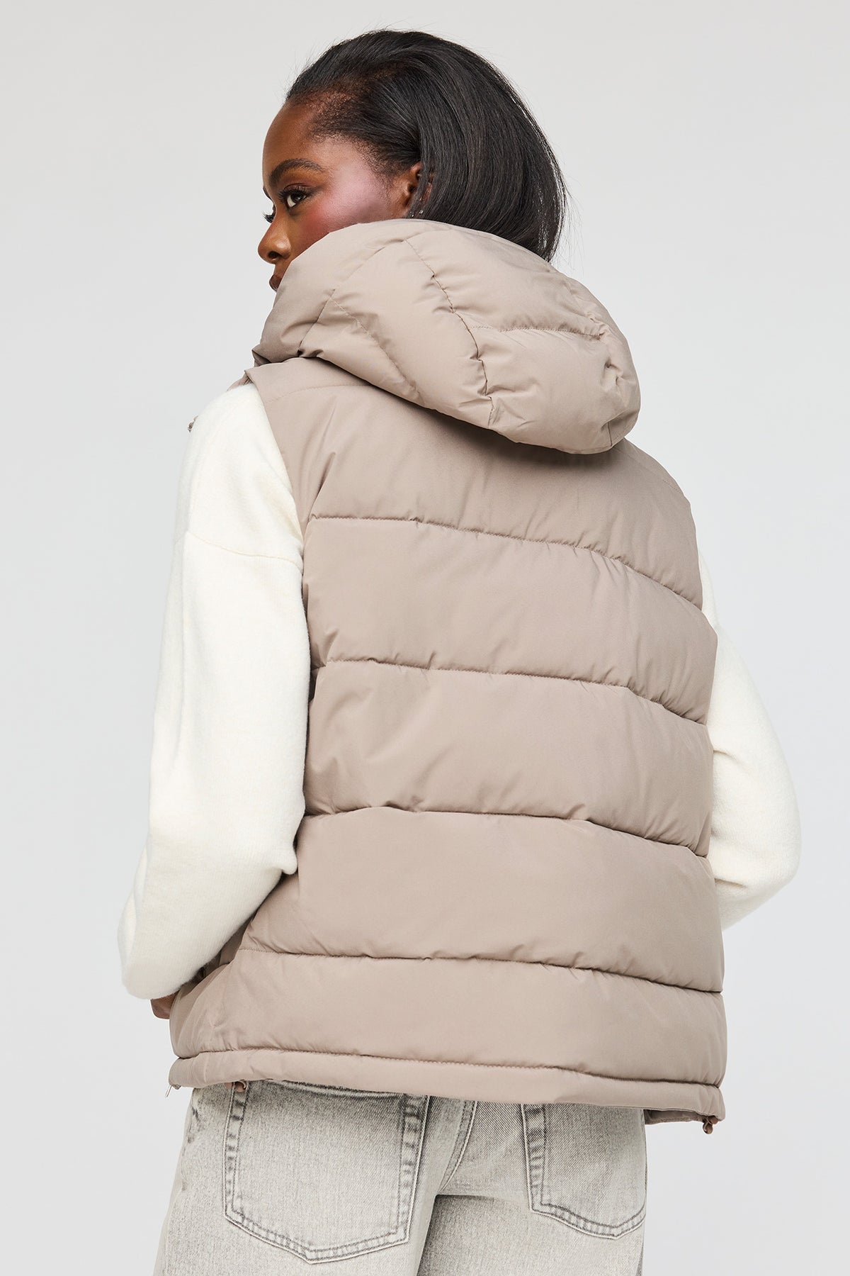 Alt View 2. Hooded Puffer Vest - Taupe
