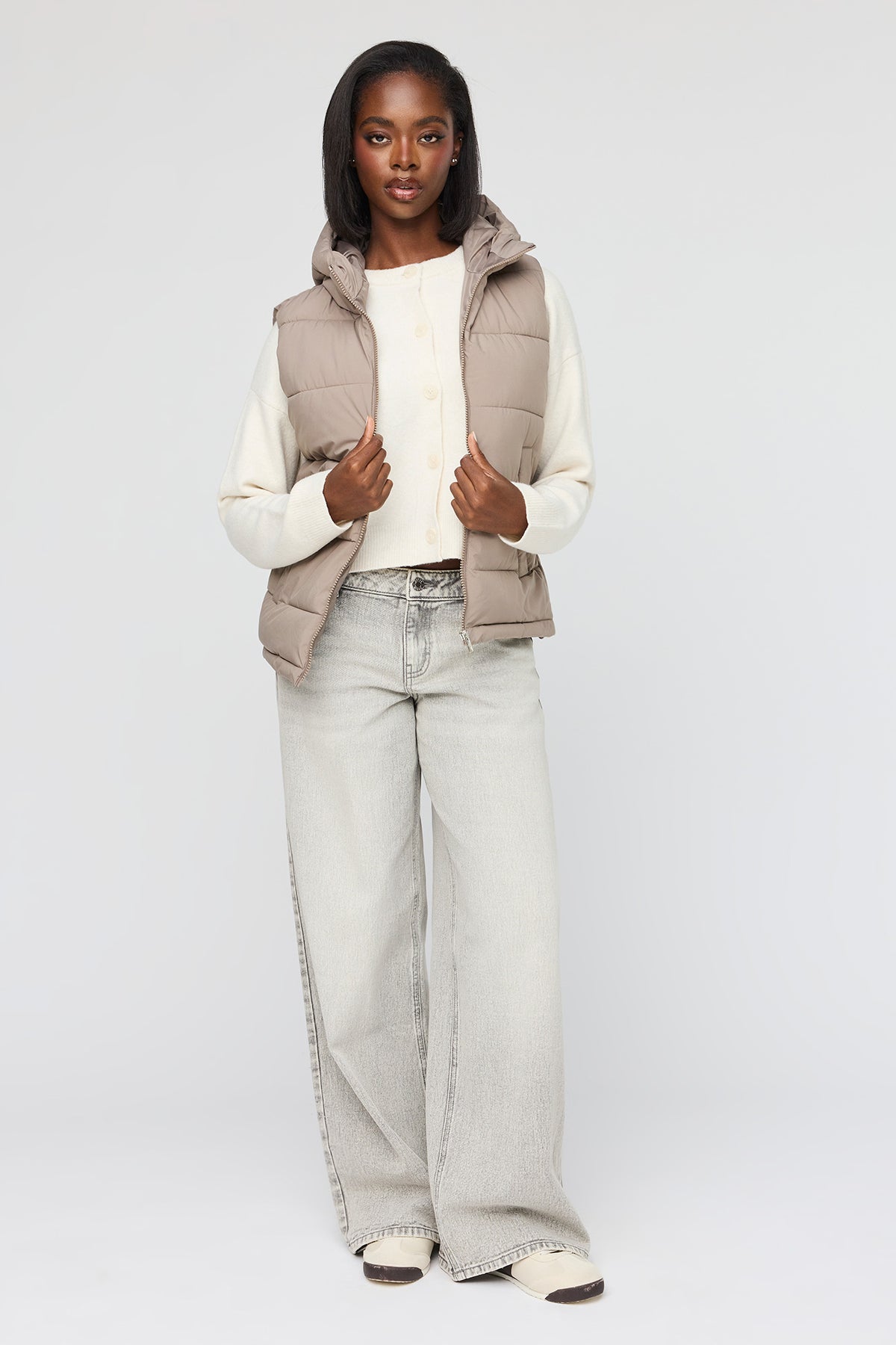 Alt View 3. Hooded Puffer Vest - Taupe