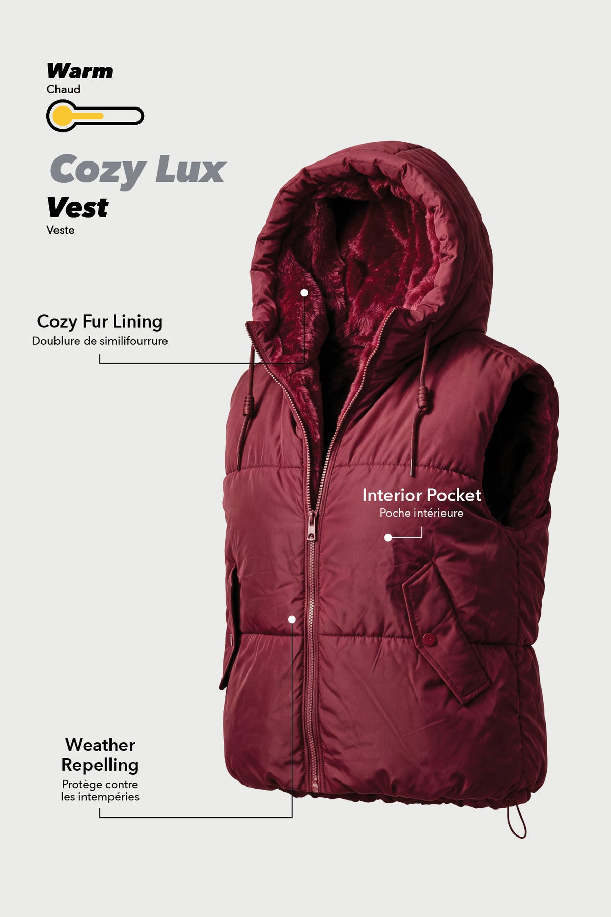 Alt View 4. Cozy Lux Faux Fur Lined Puffer Vest - Brown