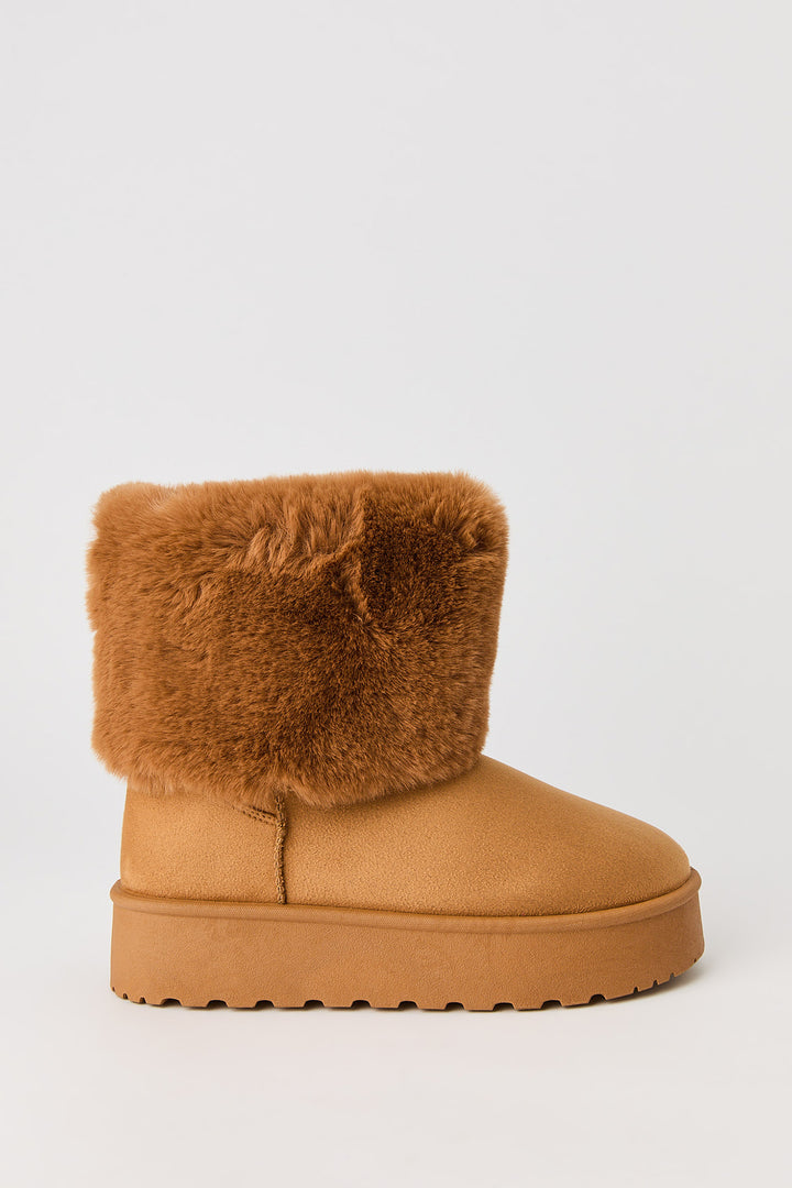 Faux Fur Lined Platform Ankle Booties