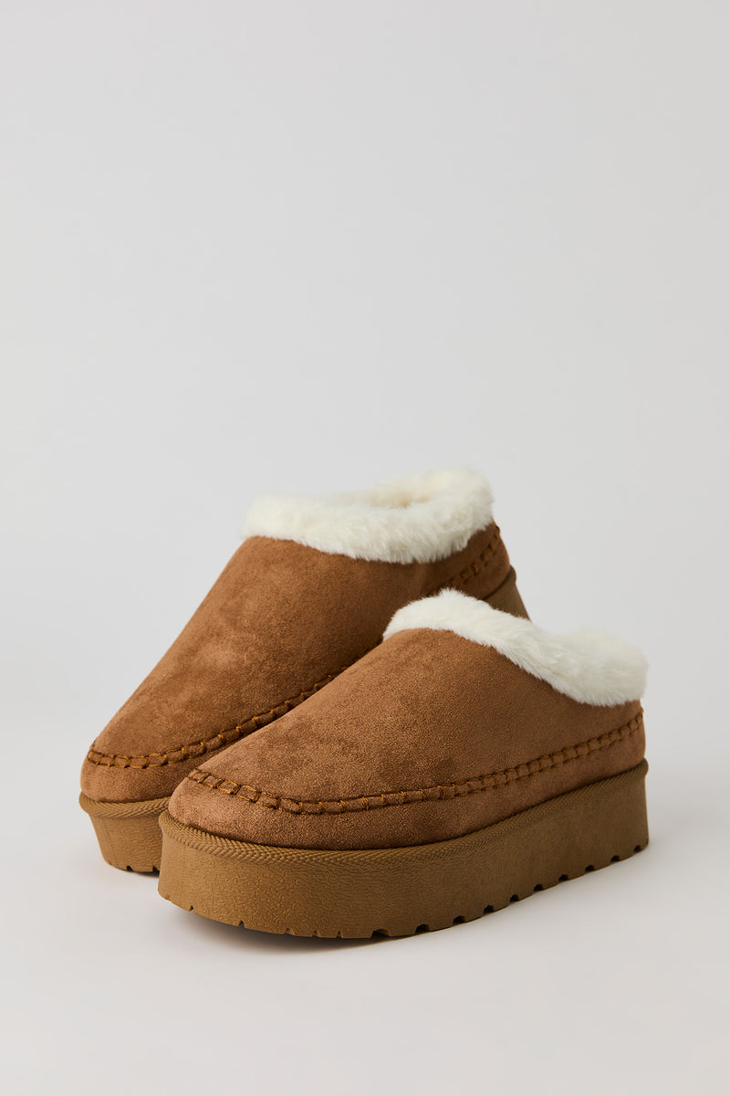 Faux-Fur Collared Platform Booties