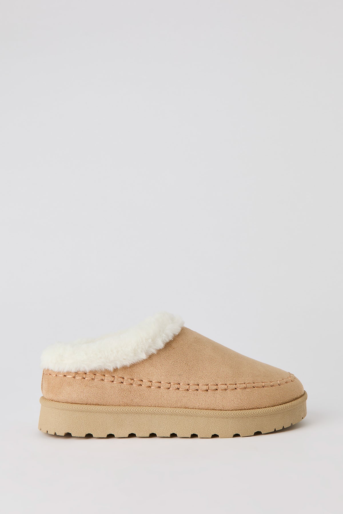 Faux Fur Collar Slipper Booties - Natural