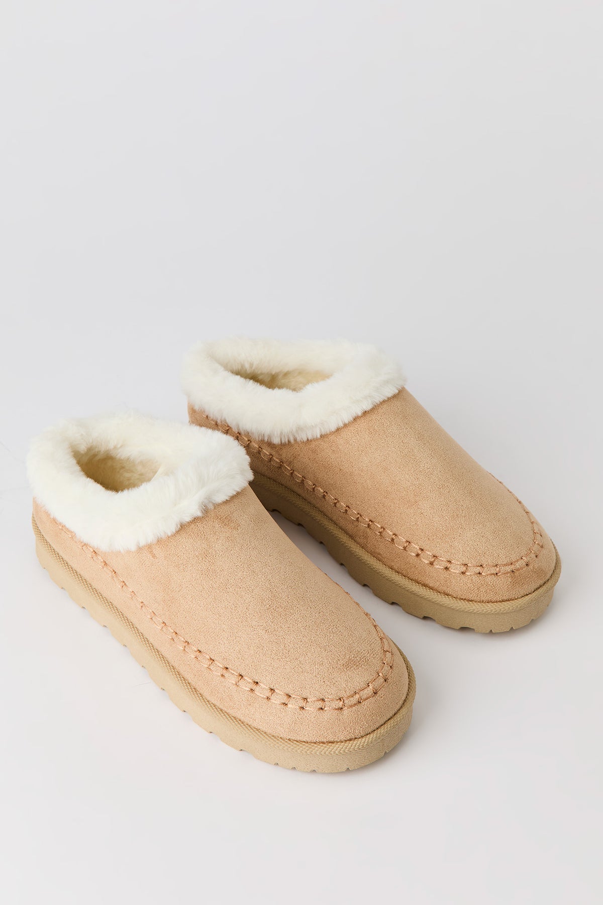 Alt View 2. Faux Fur Collar Slipper Booties - Natural