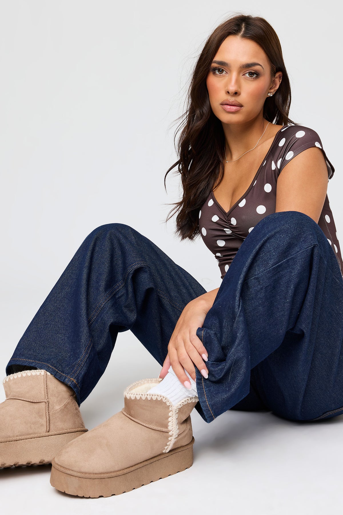 Faux Suede Embroidered Platform Ankle Booties - Sand