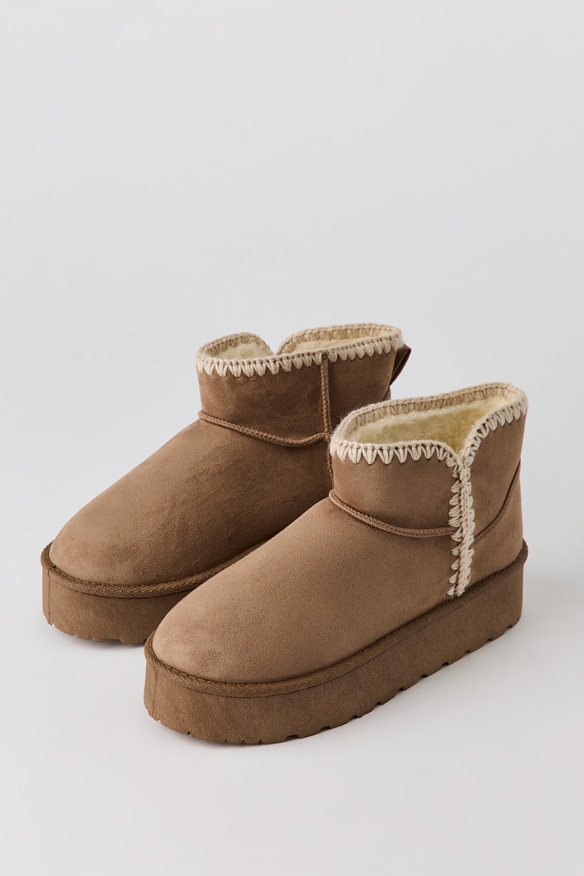 Alt View 3. Faux Suede Embroidered Platform Ankle Booties - Sand