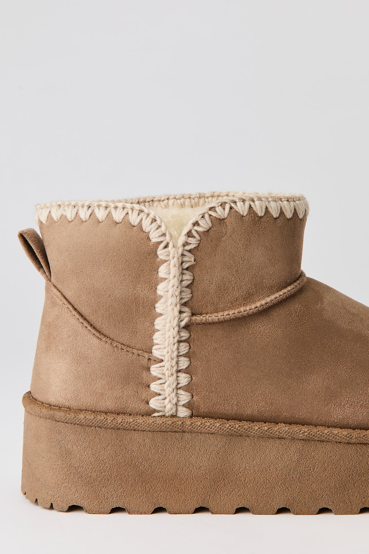 Alt View 4. Faux Suede Embroidered Platform Ankle Booties - Sand