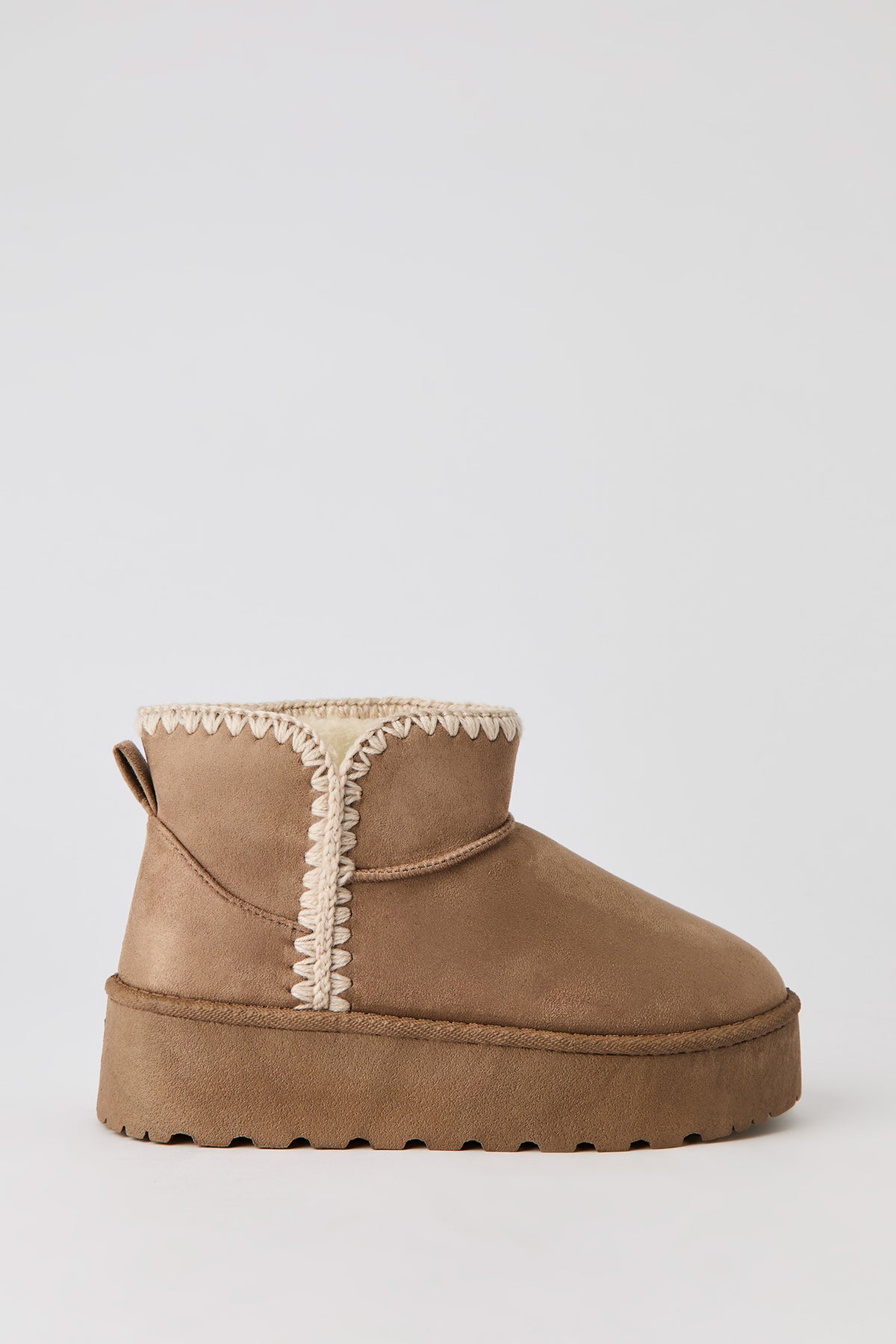 Alt View 2. Faux Suede Embroidered Platform Ankle Booties - Sand