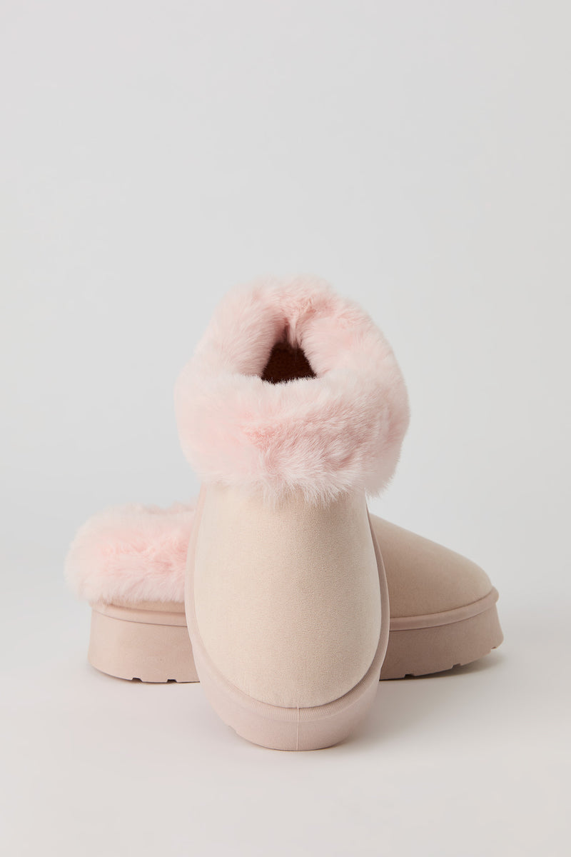 Faux Fur Collared Platform Slipper Booties