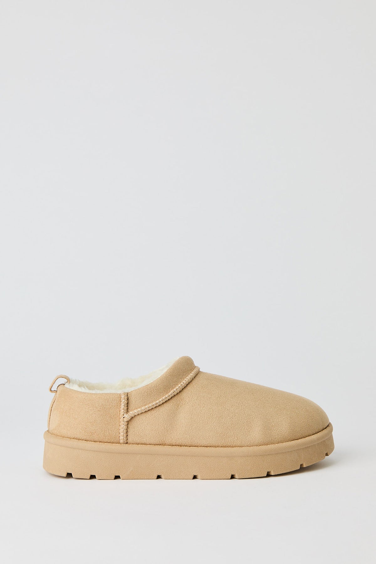 Faux Suede Slipper Booties - Natural